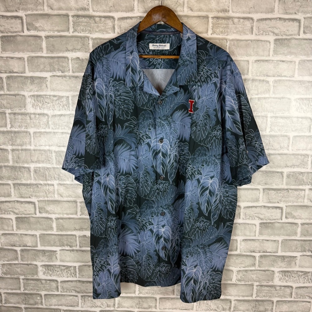 Tommy Bahama Illinois Fighting Illini Palm Print Shirt Mens XXXL Blue Floral